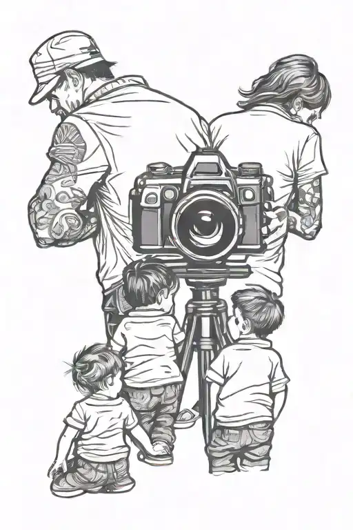 Father Mother And Two Sons Rear View Though Camera Lens