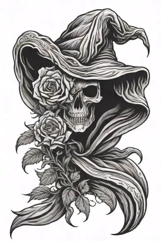 Hooded Reaper And Rose Intertwined
