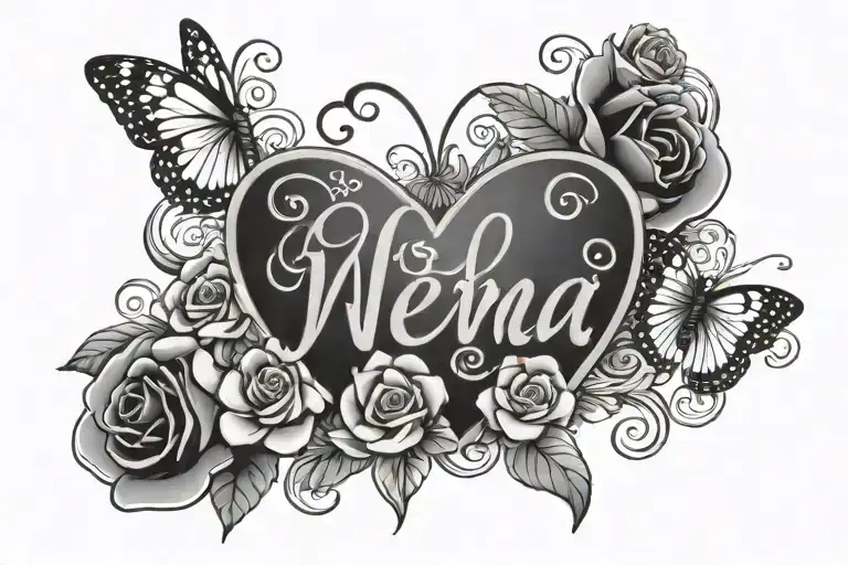 Tramp Stamp With Heart Roses Butterflies And The Word Nena