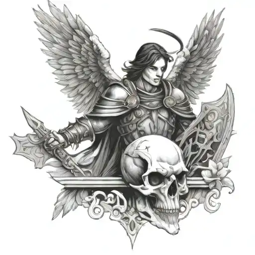 Warrior Angel With A Half Skull Made