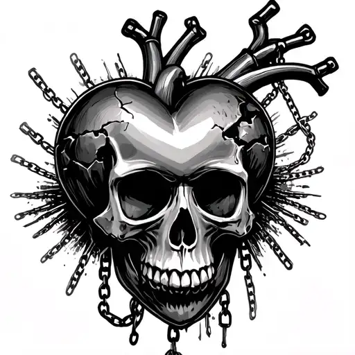 Damaged Heart Skull Chains