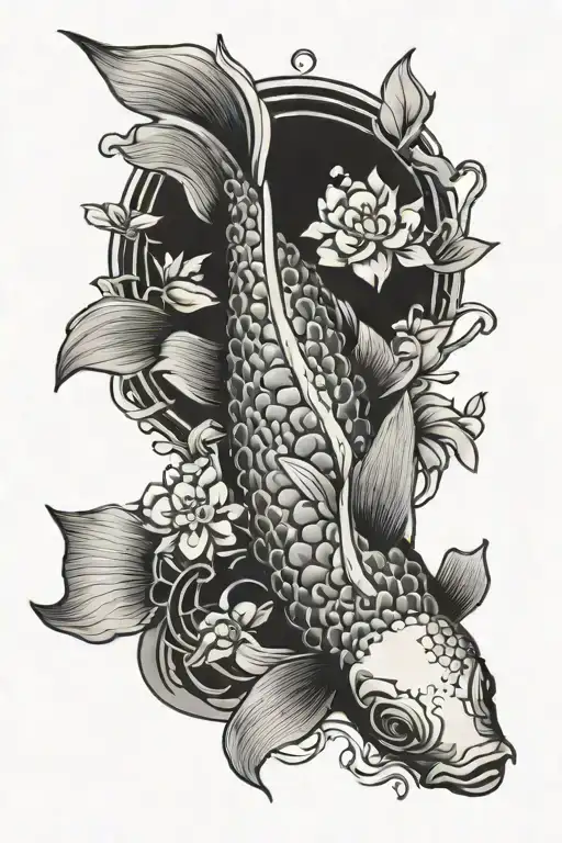 Koi Fish With Japenese Flowers