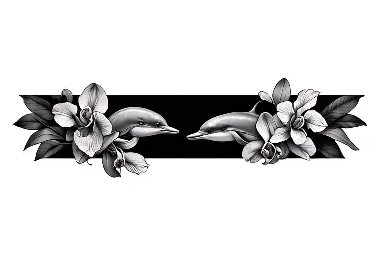 Dolphin And Orchid Intertwined