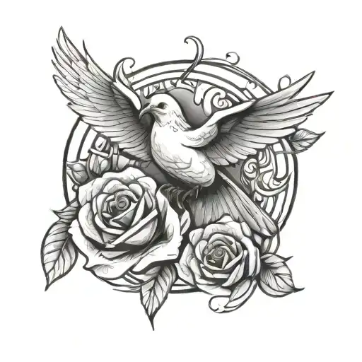 An Abstract Representation Of A Dove And Rose Intertwined To Honor The Memory Of A Dear Friend
