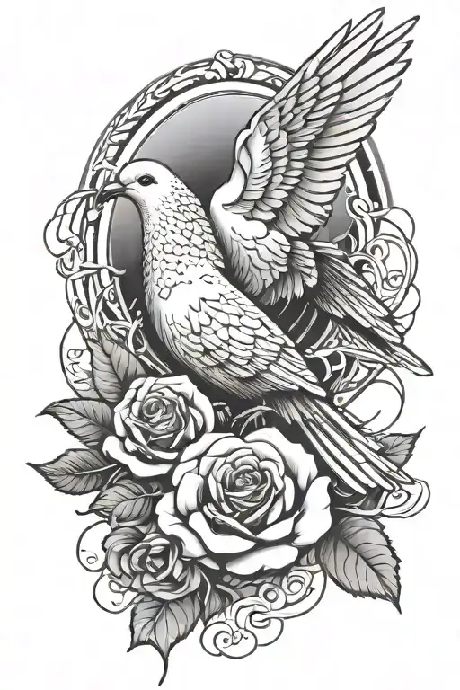 An Abstract Representation Of A Dove And Rose Intertwined To Honor The Memory Of A Dear Friend