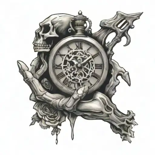 Skeleton Hand Holding Roman Numeral Clock