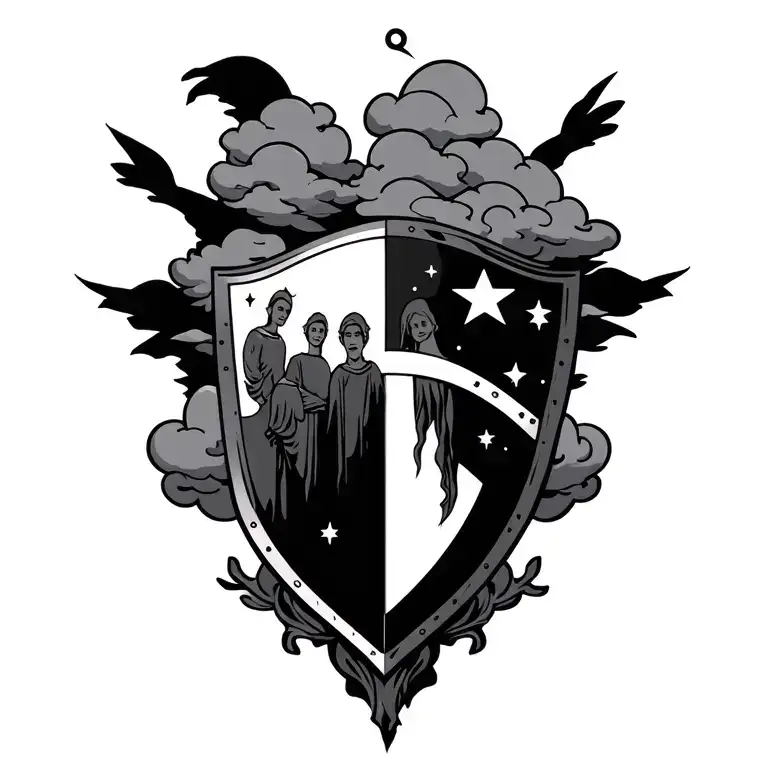 Create A Tattoo That Tells My Story I Like The Family The Shield And The Clouds