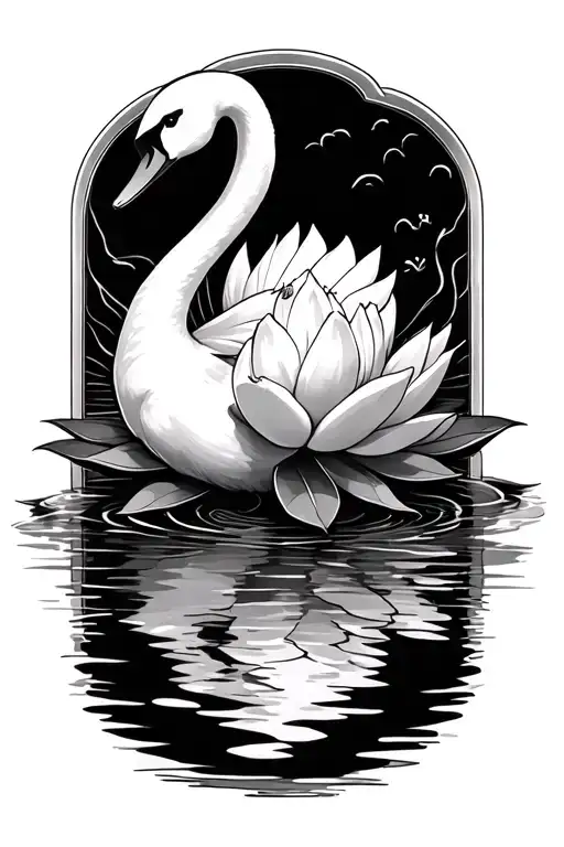 Swan Sitting On A Lotus