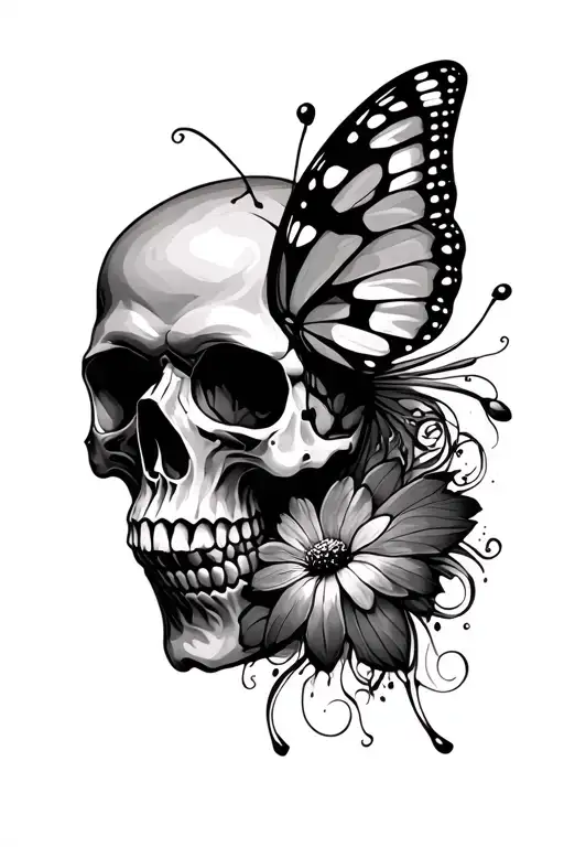 Skull Whit A Butterfly