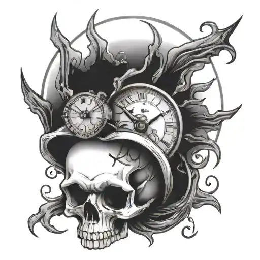 Skull Smiling Facing Forward With Clock Face Morphing