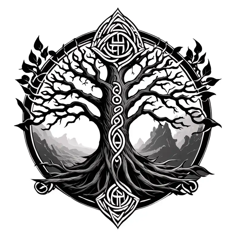 Celtic Runes And Tree Back