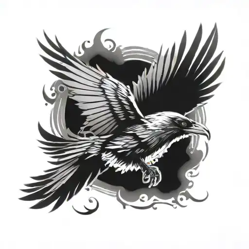 Raven Open Wings Nordic Mythology Inspired