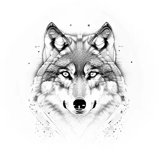 Wolf With Mountains And Lotus Flower