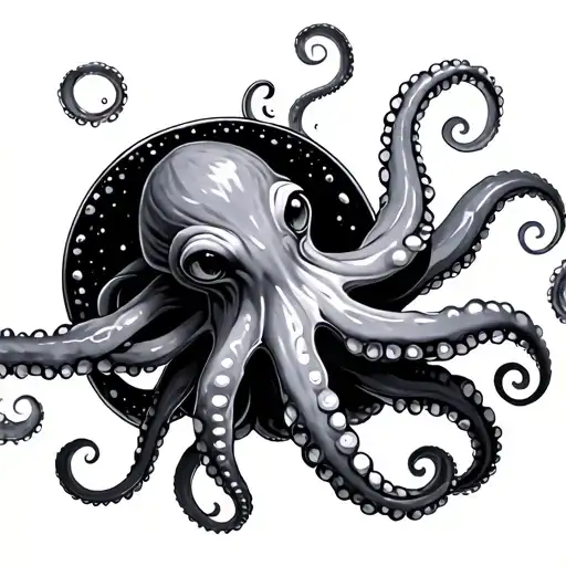 Circular Shaded Octopus With Entwined Tentacles