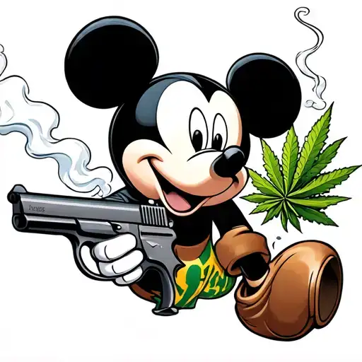 Gangster Mickey Mouse Smoking Weed With A Gun In His Hands