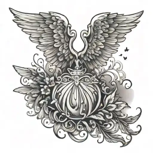 Angel Wings With Name And Birds Flying Away