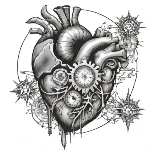 A Human Heart And Compass Intertwined With Computer Chips