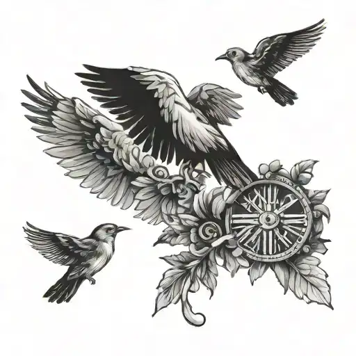 Roman Numerals With Birds Flying Away