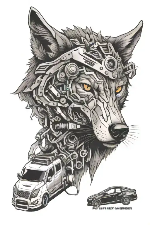 Wolf Head With Car Parts Incorporated