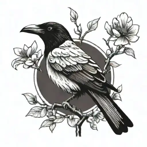 Magnolia Tree With A Raven Perched