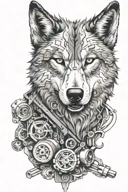 Realistic Wolf Head With Car Parts Incorporated Within