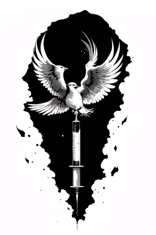 A Syringe Shatteref Ivera Rock With Pheonix Flying Out