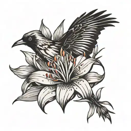 Red Spider Lily With A Crow Flying Away