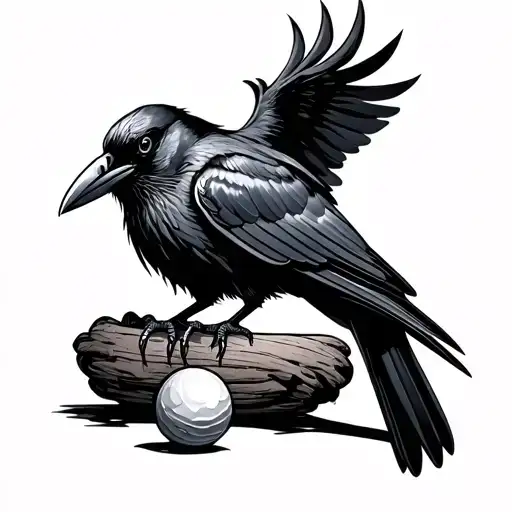 Crow Holding A Ball With Its Feet
