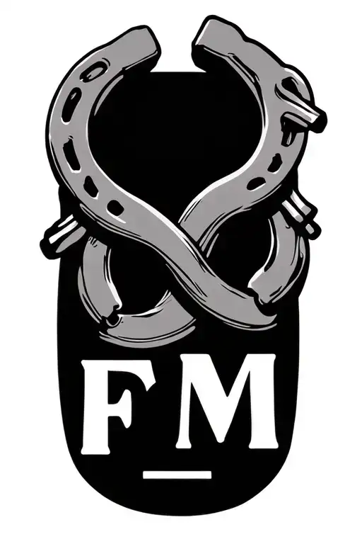 2 Horseshoes Tied Together With The Letters F And M Underneath Them