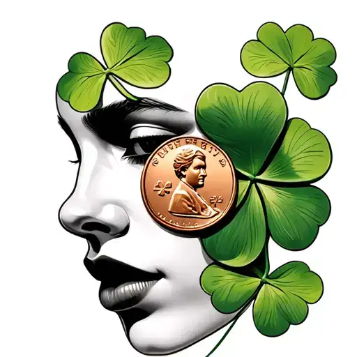 Lucky Penny With 4 Leaf Clover On The Face