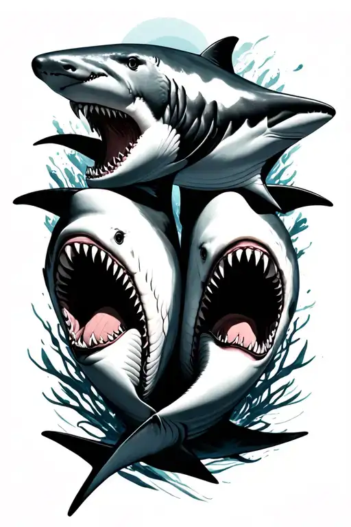 Two Hammerhead Sharks Side By Side With Shadows Projected