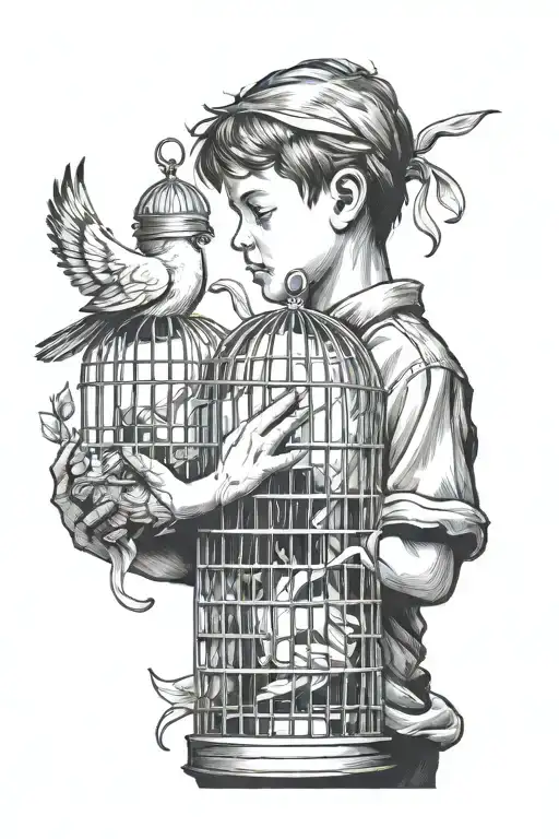 A Boy With Bird Cage Releasing A Dove