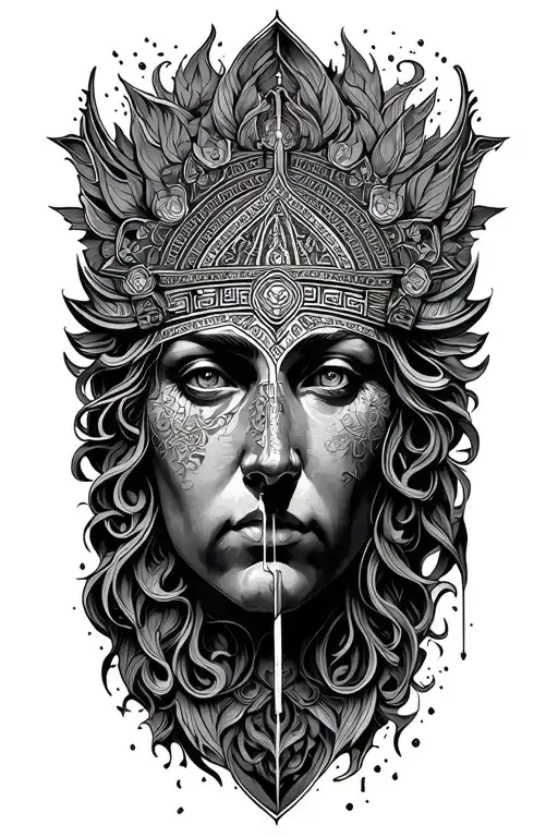 Half Face Greek Mythology Cathedral Mandala