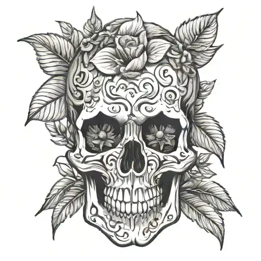 Skull With Plants Growing