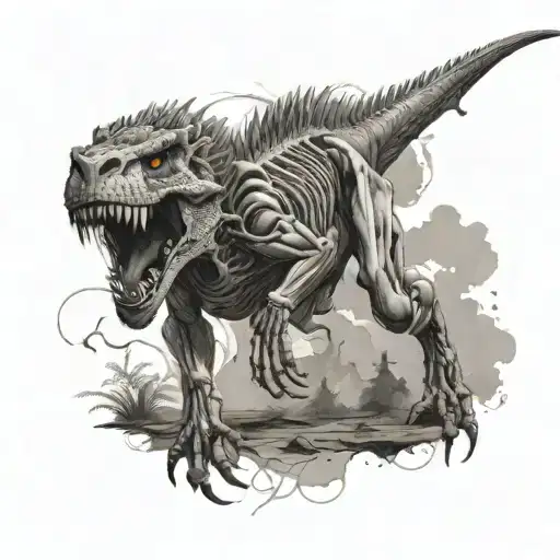 T-rex Skeleton Fighting A Lion