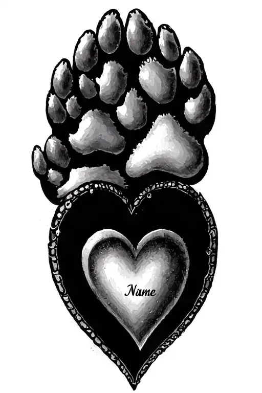 2 Paw Prints And 1 Heart With Names Incorporated Within