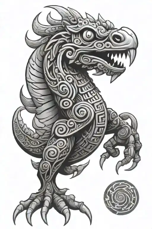 Tribal Pre Hispanic Quetzalcoatl Eating The Sun