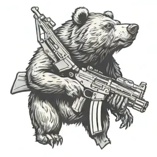 Bear Holding Rifle Intertwined