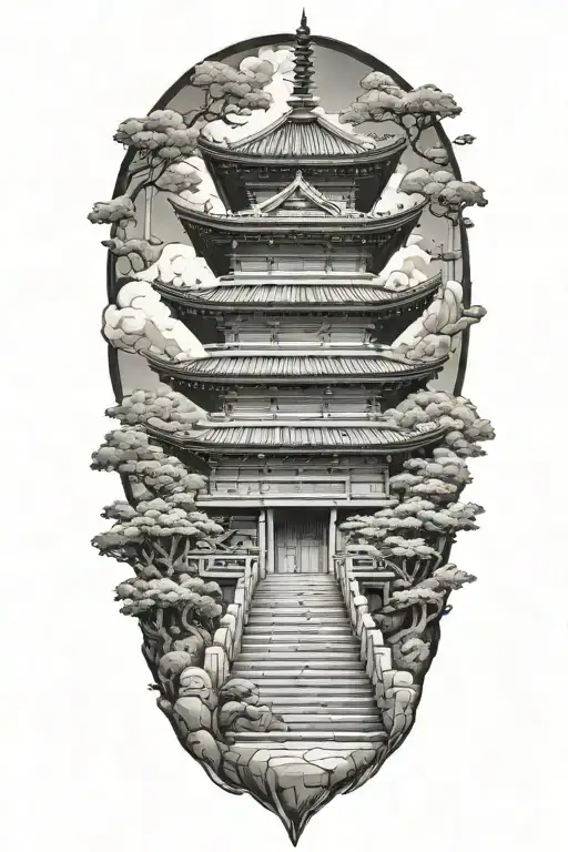 Japanese Pagoda Temple Stairs Leading