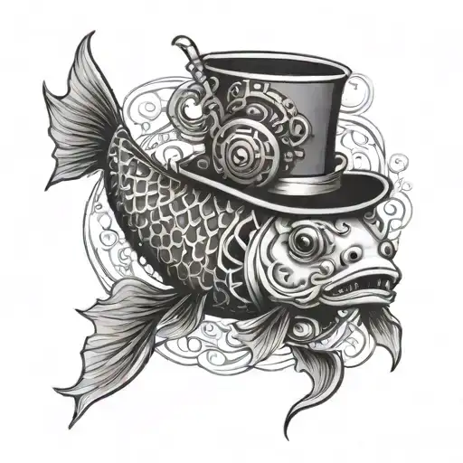 Angry Looking Steampunk Koi Fish Wearing Top Hat With Monacle