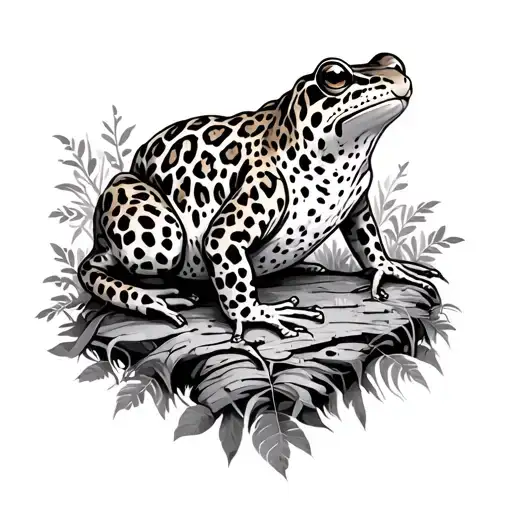 Leopard And Dart Frog In Forest Scene
