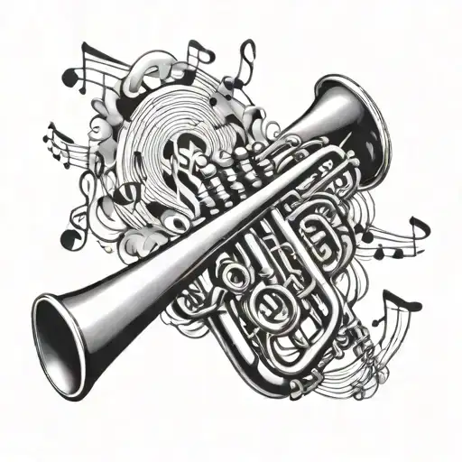 Trumpet And Music Notes Flowing