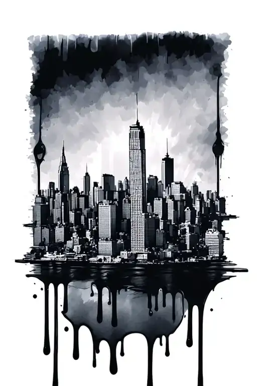 Nyc Skyline Paint Drip At Bottom