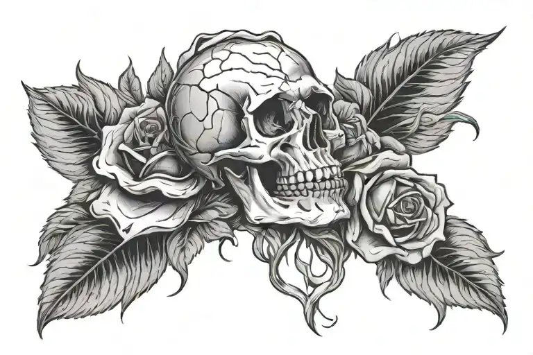 Rose With Skull In Middle It Is Surrounded