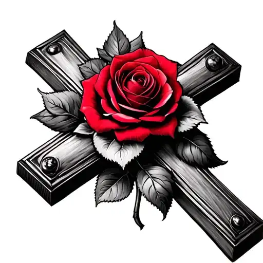 Red Rose On Top Of A Cross