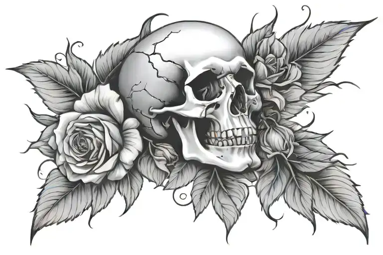 Rose With Skull In Middle It Is Surrounded