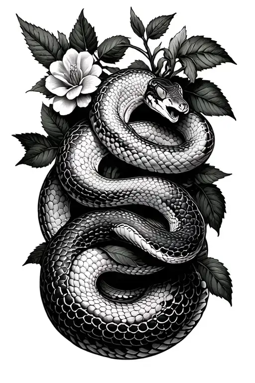 Flowering Brambles With A Snake Wrapped