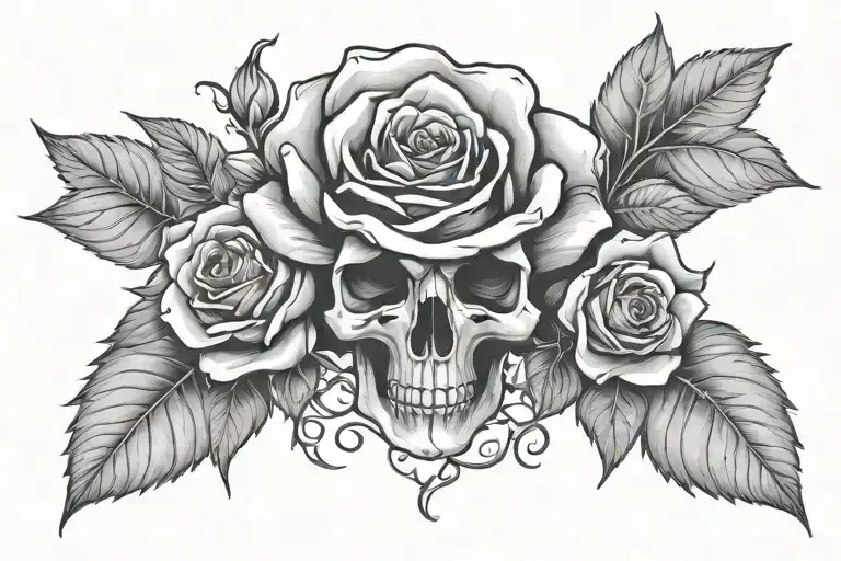 Rose With Skull In Middle It Is Surrounded