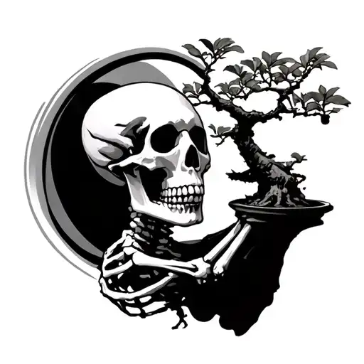 Skeleton Looking At A Bonsai Branch