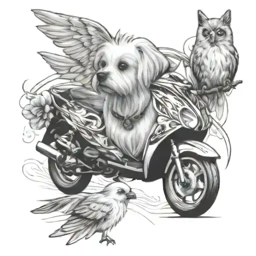 Maltese Dog And Love Birds